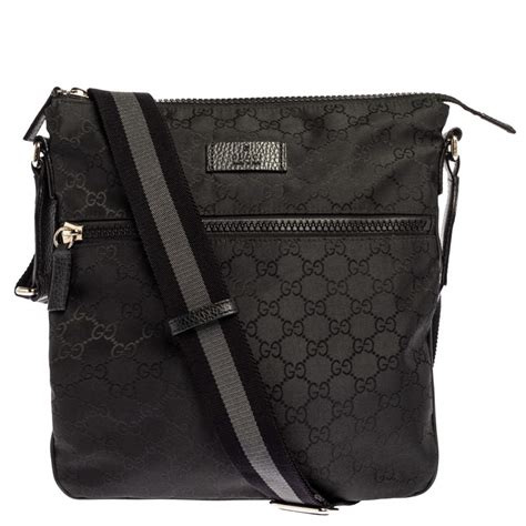 gucci black messenger bag mens|gucci black nylon messenger bag.